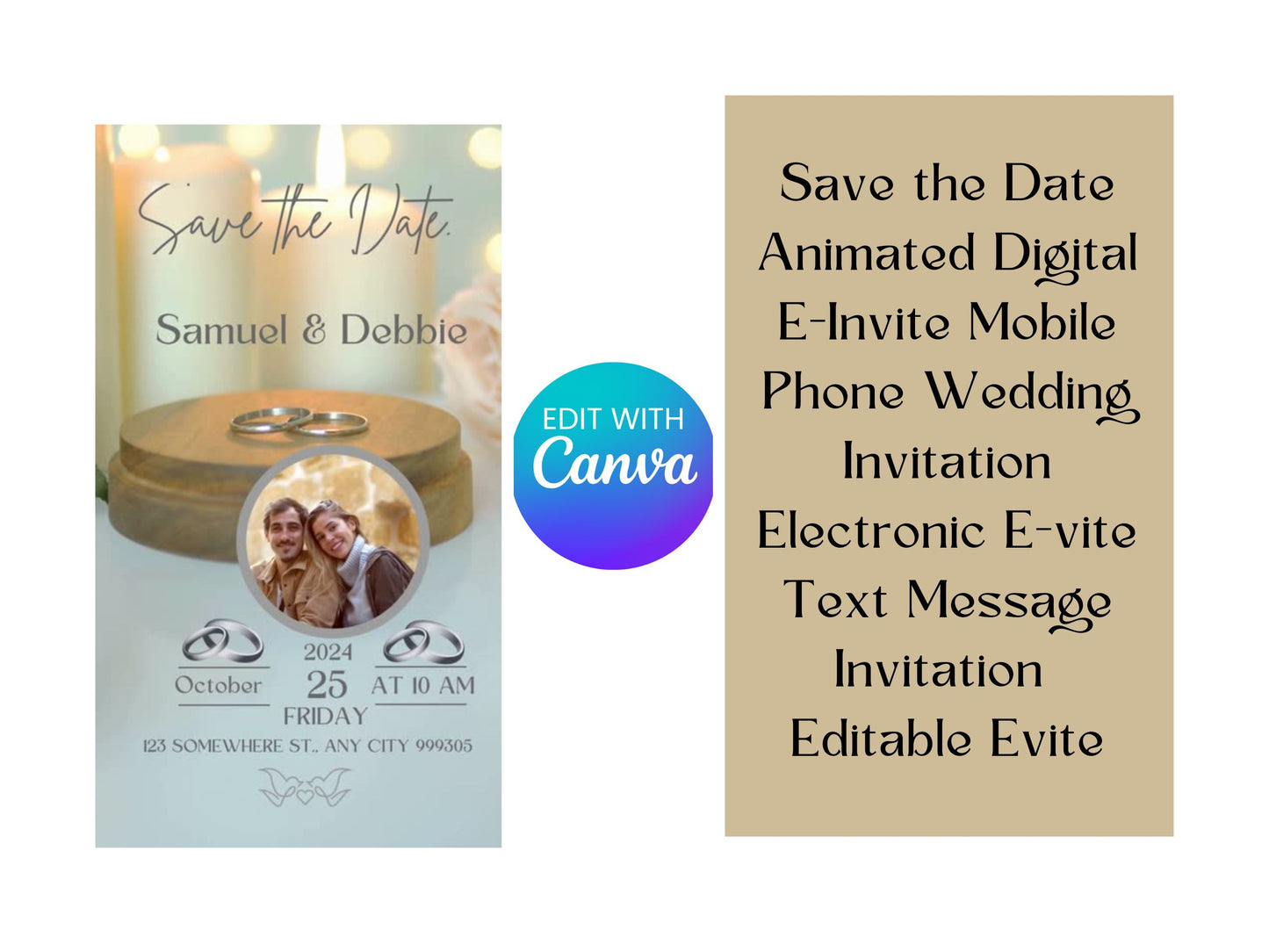 Save the Date Animated Digital E-Invite Mobile Phone Wedding Invitation Electronic E-vite Text Message Invitation Editable Evite