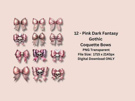 12 - Pink Dark Fantasy Gothic Halloween Coquette Bows PNG Transparent clipart