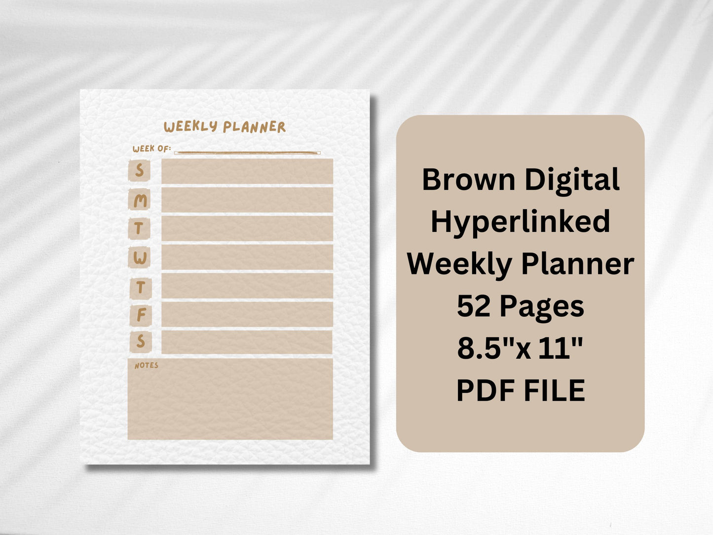 Brown Digital Hyperlinked Weekly Planner