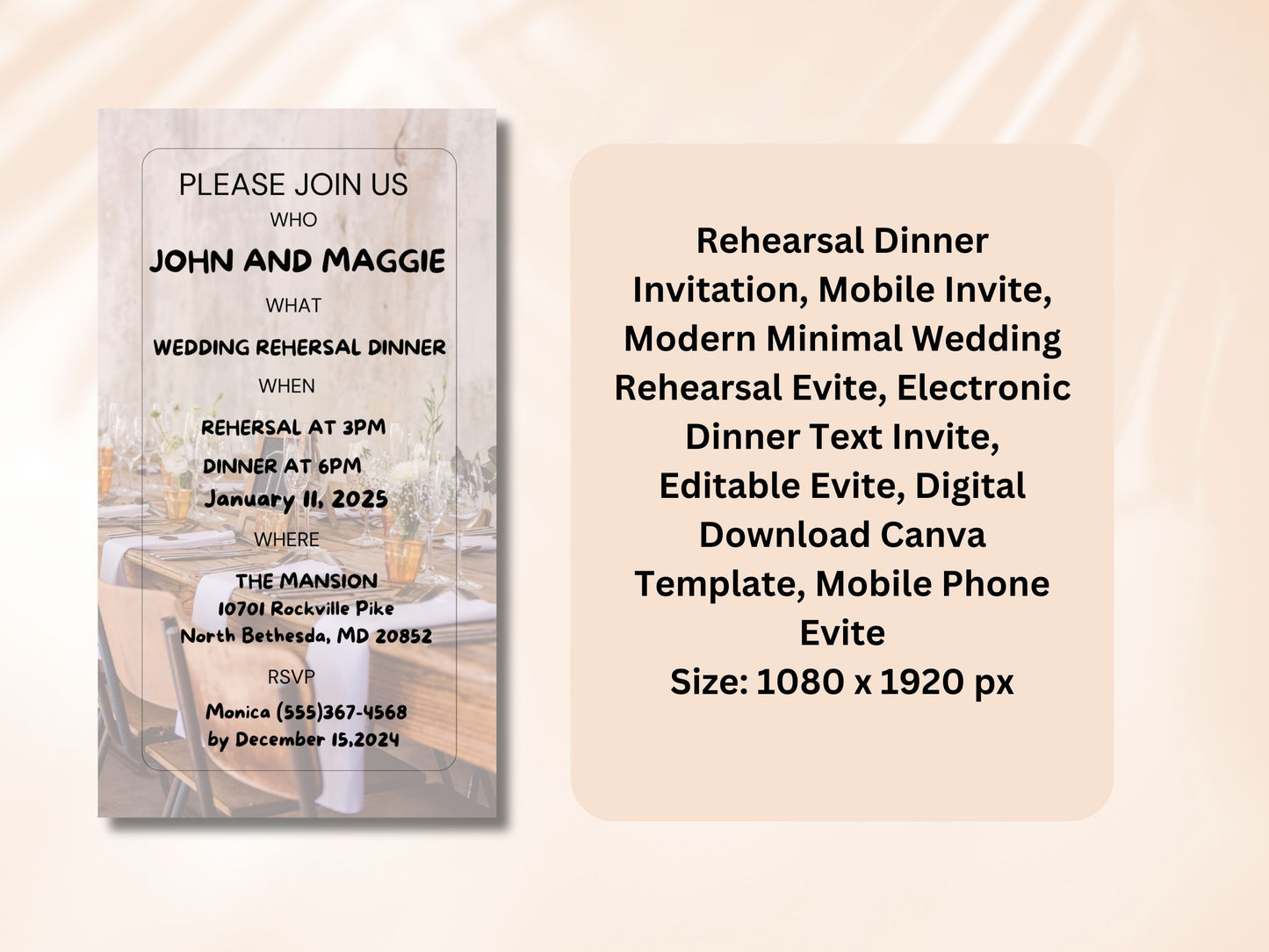 Wedding Rehearsal Dinner Mobile Digital Invitation