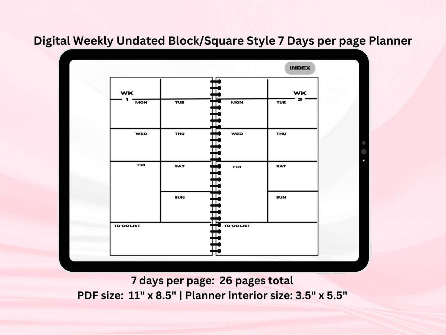 Digital Weekly Undated Block/Square Style Planner, Undated digital planner, good notes planner, iPad planner, weekly planner, landscape