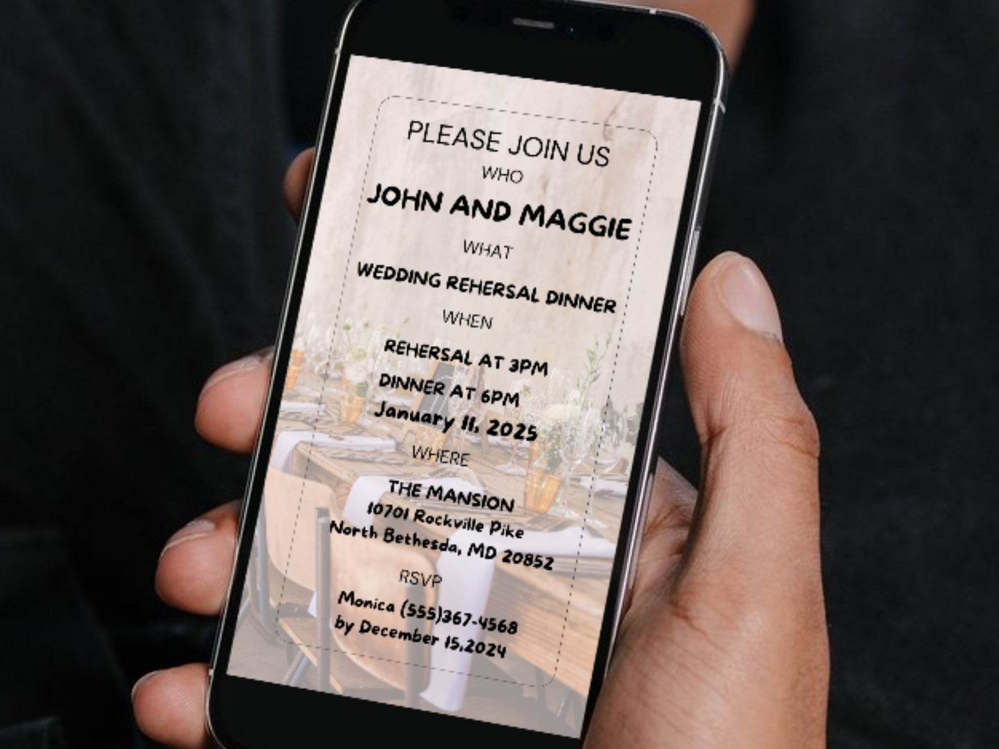 Wedding Rehearsal Dinner Mobile Digital Invitation