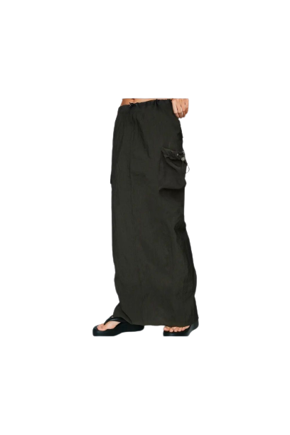 Solid Pocket Cargo Skirt, Long Casual Skirt For Any Season, Women Clothing